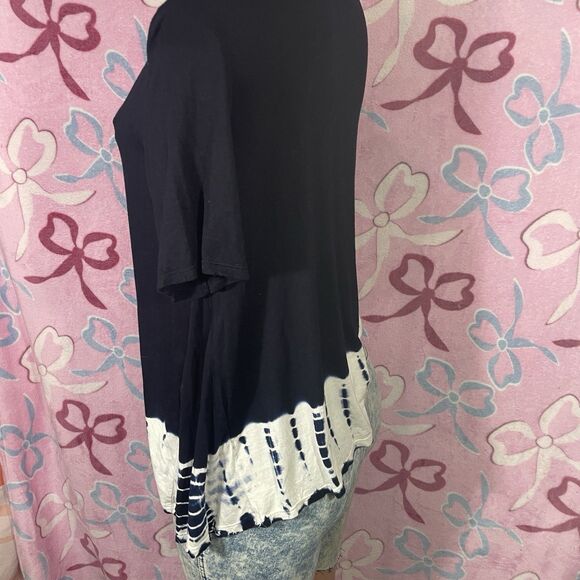 Y2k boho Moa Moa Navy Blue & White half sleeve blouse Size Large - Picture 3 of 5